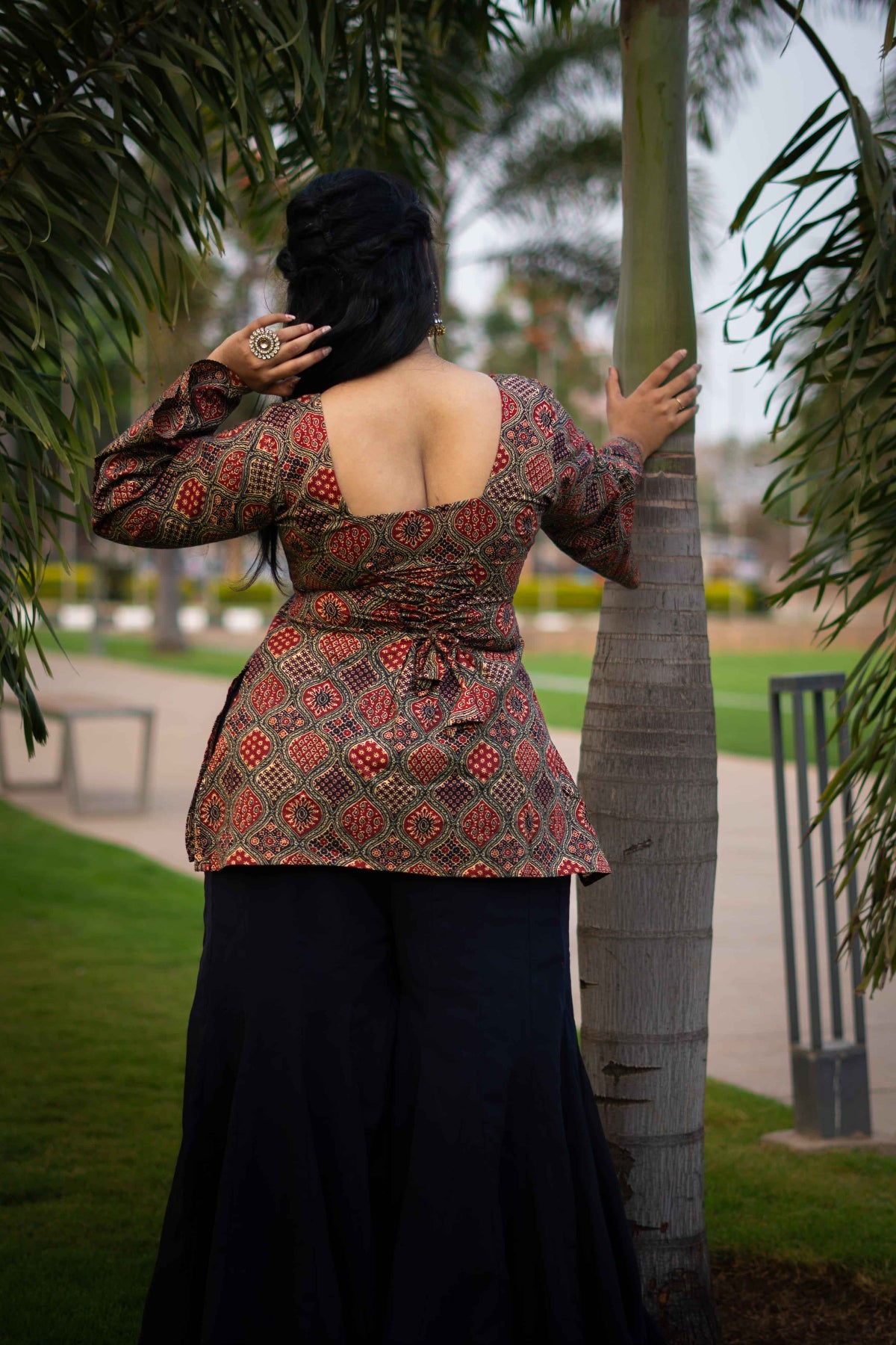 Buttercup (Sugar) - Rust Green Ajrakh Kurti with Corset back