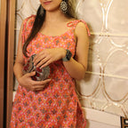 Billo - Soft Pink Floral Tie-Up Noodle Strap Kurti