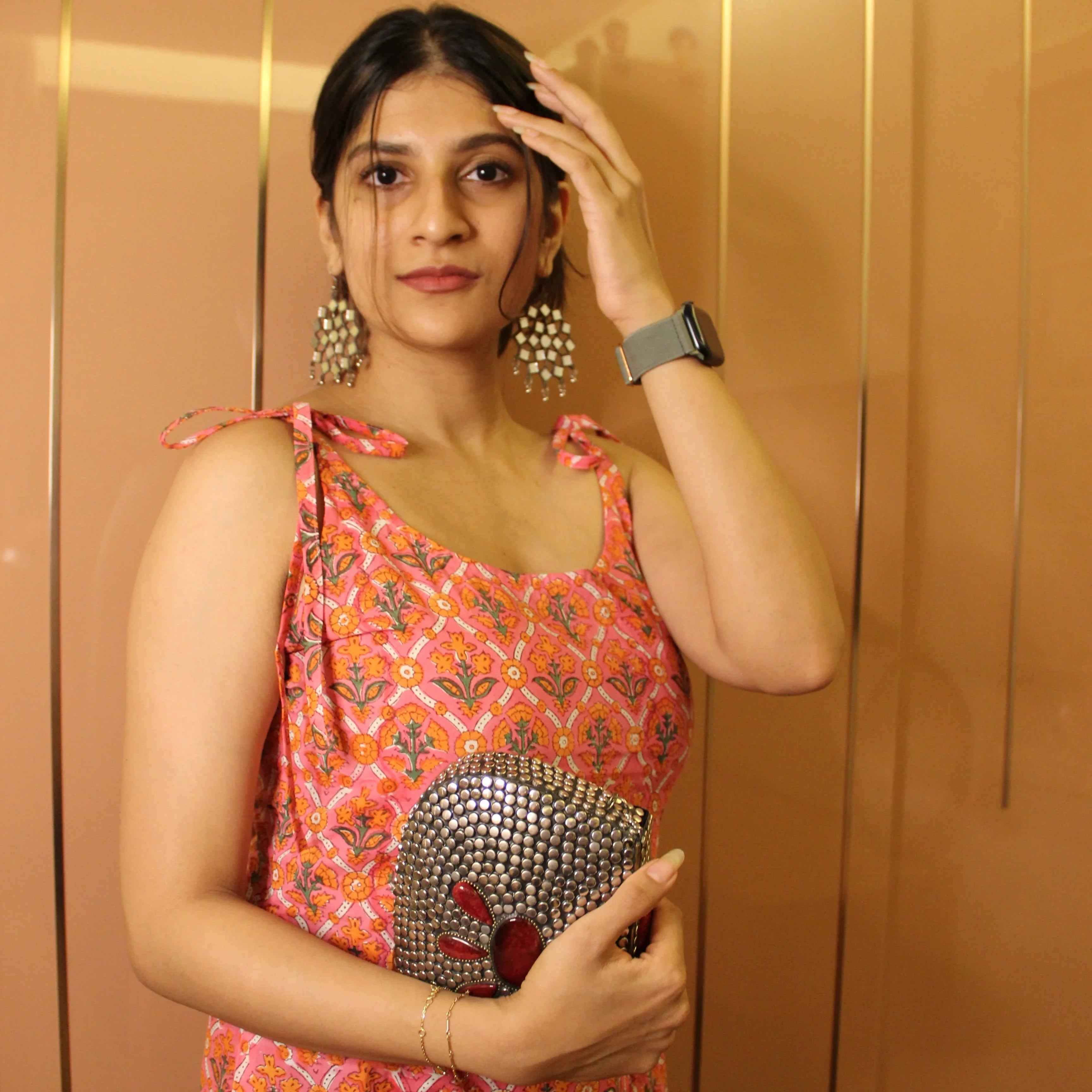 Billo - Soft Pink Floral Tie-Up Noodle Strap Kurti