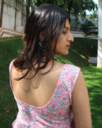 Blossom (Sugar) - Pink Floral Block Print Kurti with Side Bows Tie-Up