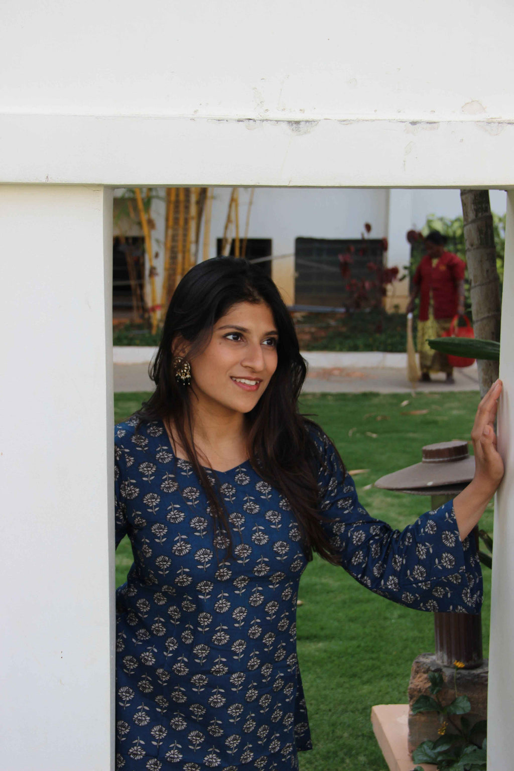 Bubbles (Sugar) - Blue Floral Print Cotton Kurti with Flared Sleeves