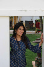 Bubbles (Sugar) - Blue Floral Print Cotton Kurti with Flared Sleeves