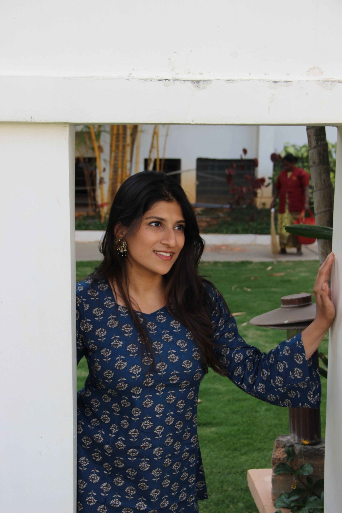 Bubbles (Sugar) - Blue Floral Print Cotton Kurti with Flared Sleeves