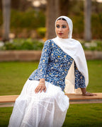 Bubbles (Sugar) - Blue Floral Cotton Kurti with Flared Sleeves