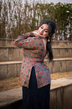 Buttercup (Sugar) - Rust Green Ajrakh Kurti with Corset back