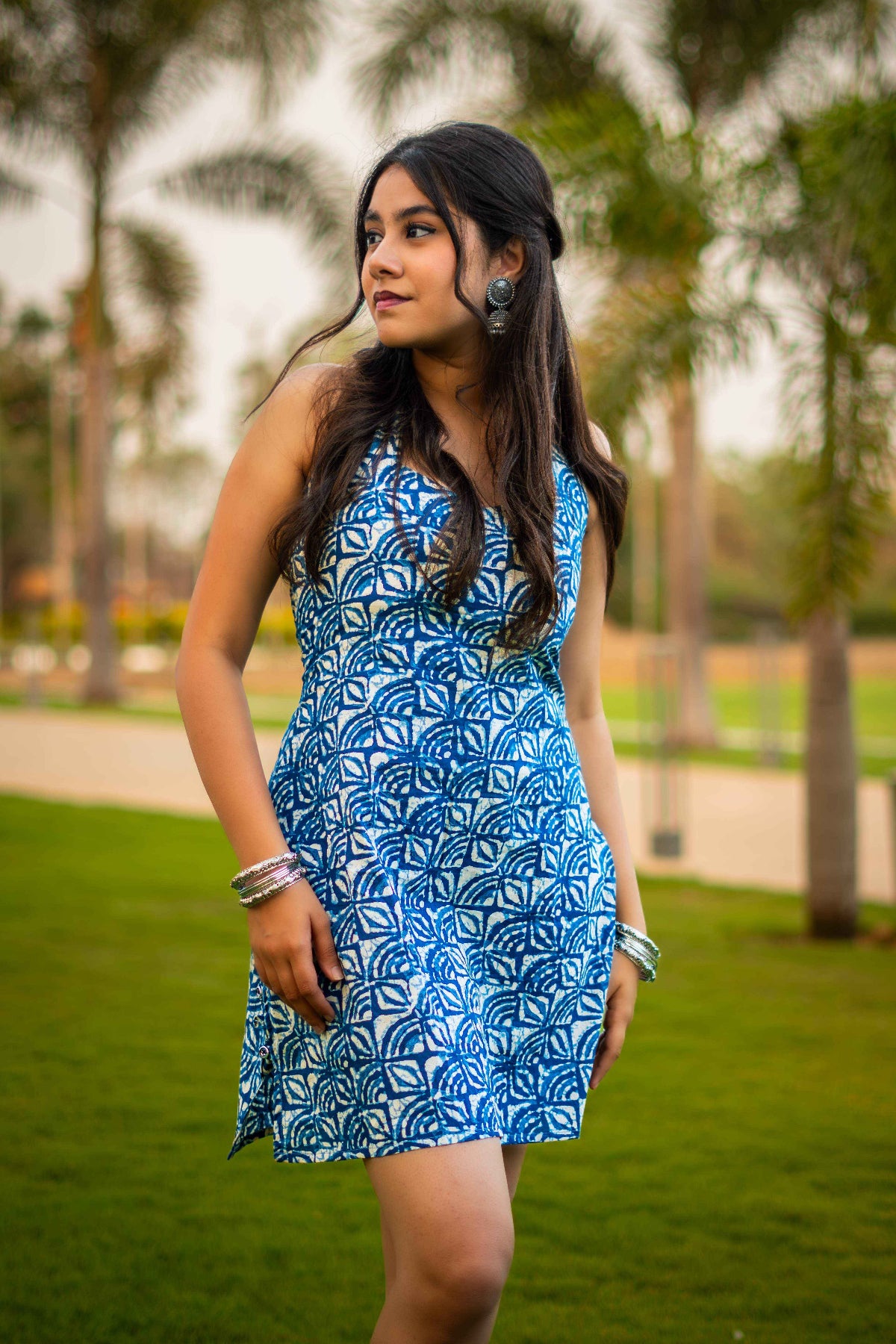 Chemical X (Spice) - Indigo Floral Halter Neck Corset Back Kress Kurti (Convertible Kurti–Dress)