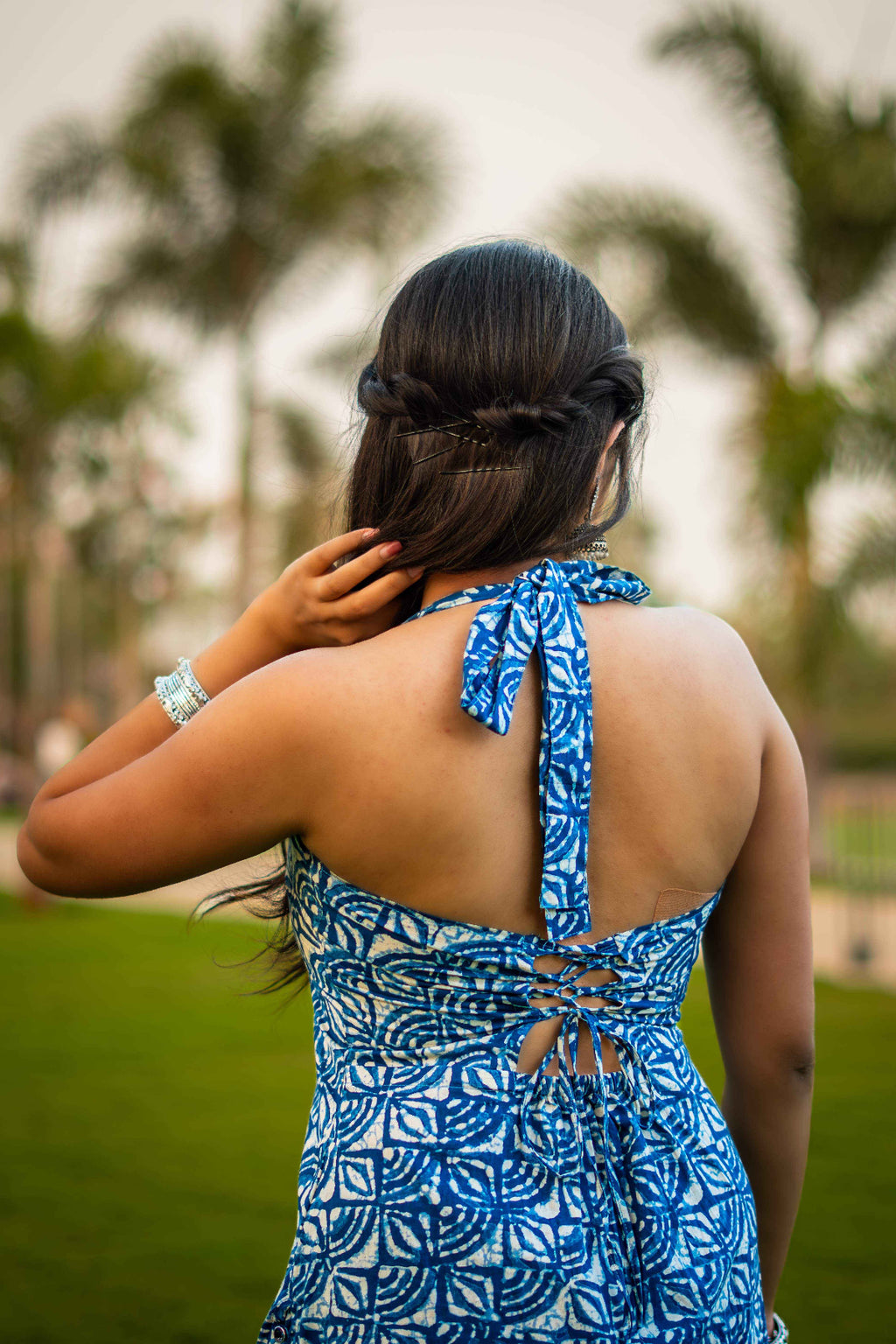 Chemical X (Spice) - Indigo Floral Halter Neck Corset Back Kress Kurti (Convertible Kurti–Dress)