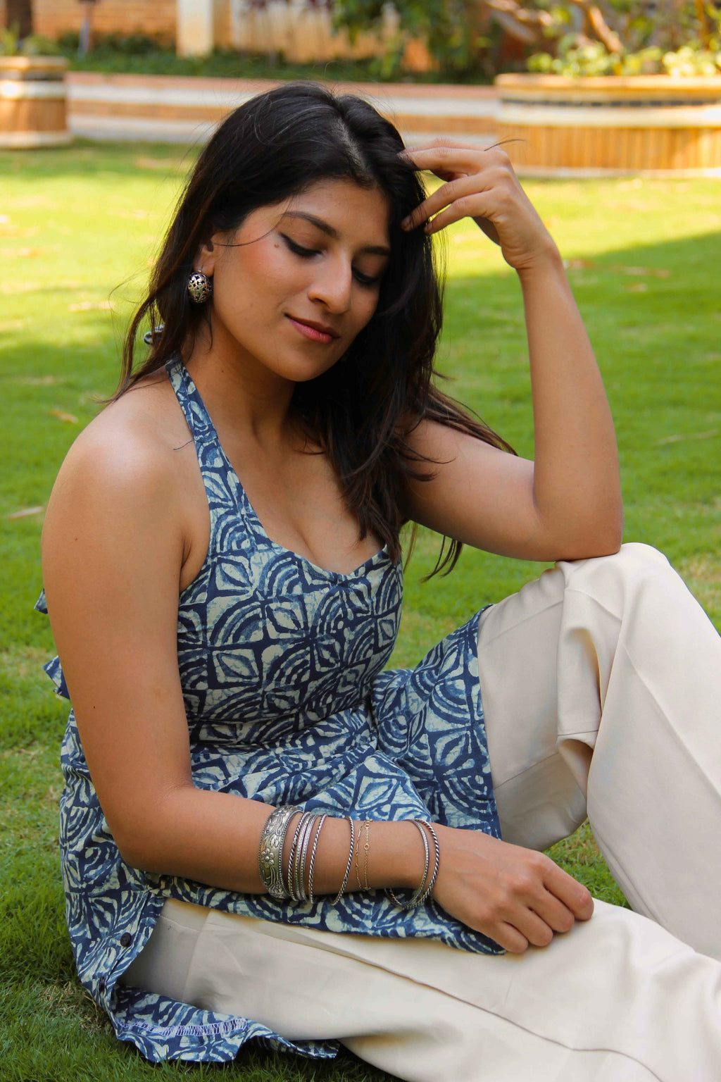 Chemical X (Spice) - Indigo Floral Halter Neck Corset Back Kress Kurti (Convertible Kurti–Dress)