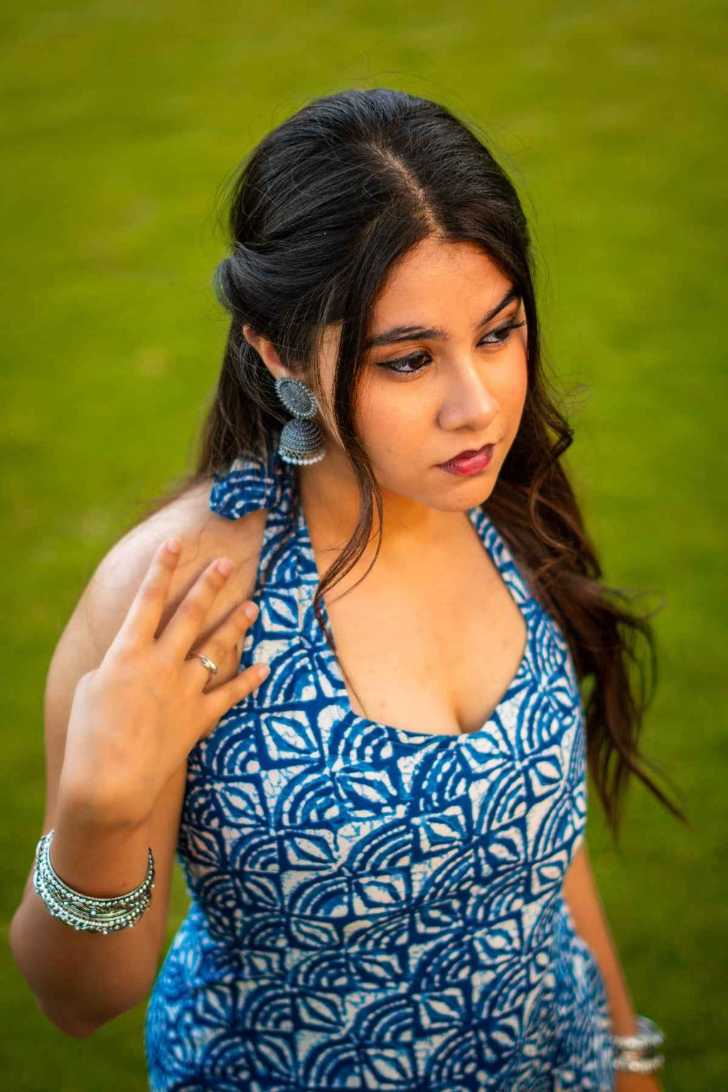 Chemical X (Spice) - Indigo Floral Halter Neck Corset Back Kress Kurti (Convertible Kurti–Dress)