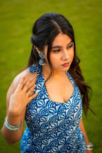 Chemical X (Spice) - Indigo Floral Halter Neck Corset Back Kress Kurti (Convertible Kurti–Dress)