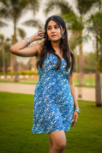 Chemical X (Spice) - Indigo Floral Halter Neck Corset Back Kress Kurti (Convertible Kurti–Dress)