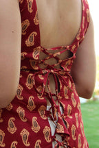 Sedusa (Spice) - Maroon Paisley Top with Open Back Double Tie-Up