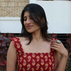 Sedusa (Spice) - Maroon Paisley Top with Open Back Double Tie-Up