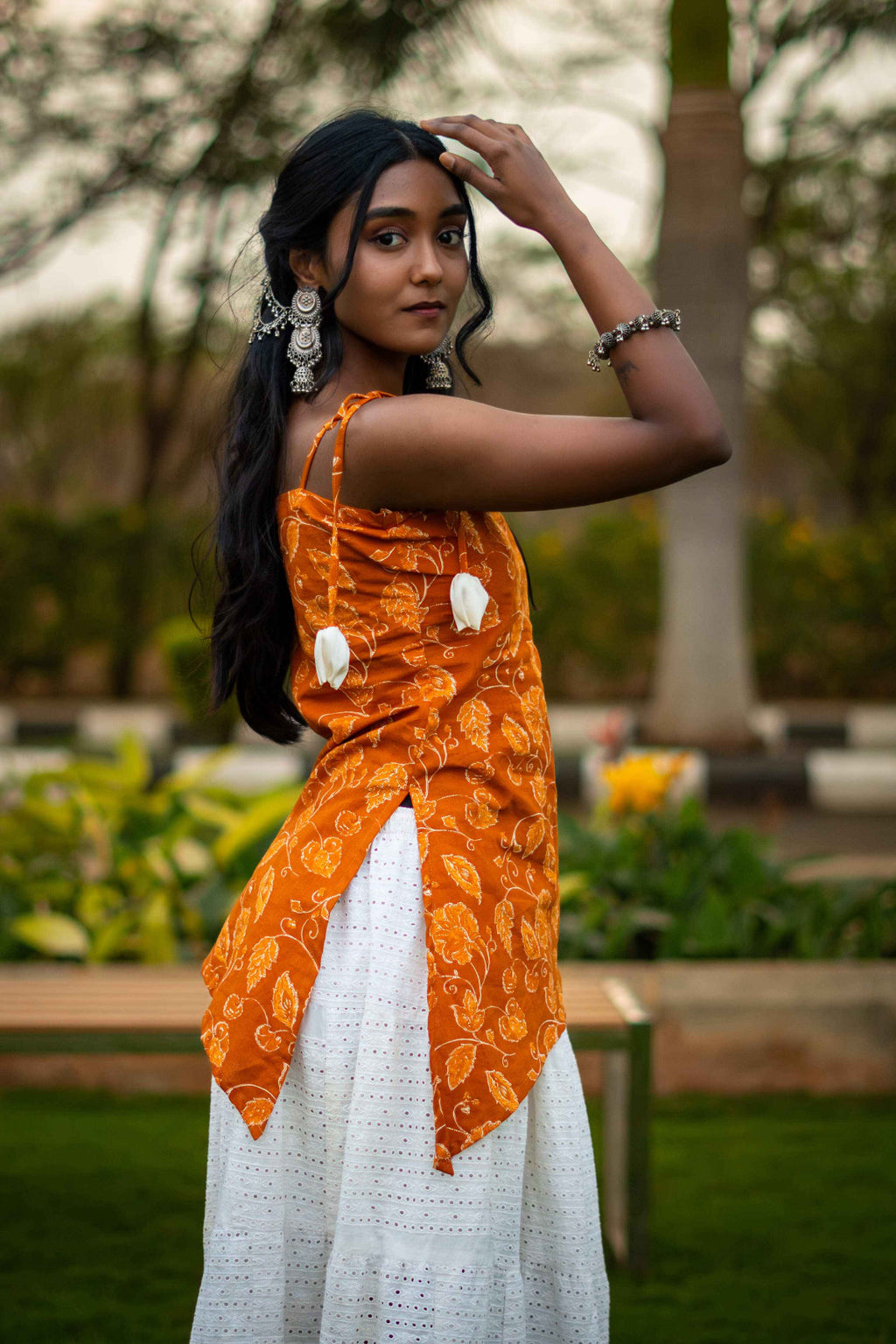 Golden Tulip (Sugar) - Mustard Floral Tie-Up Strap Asymmetrical   Top with Tulips