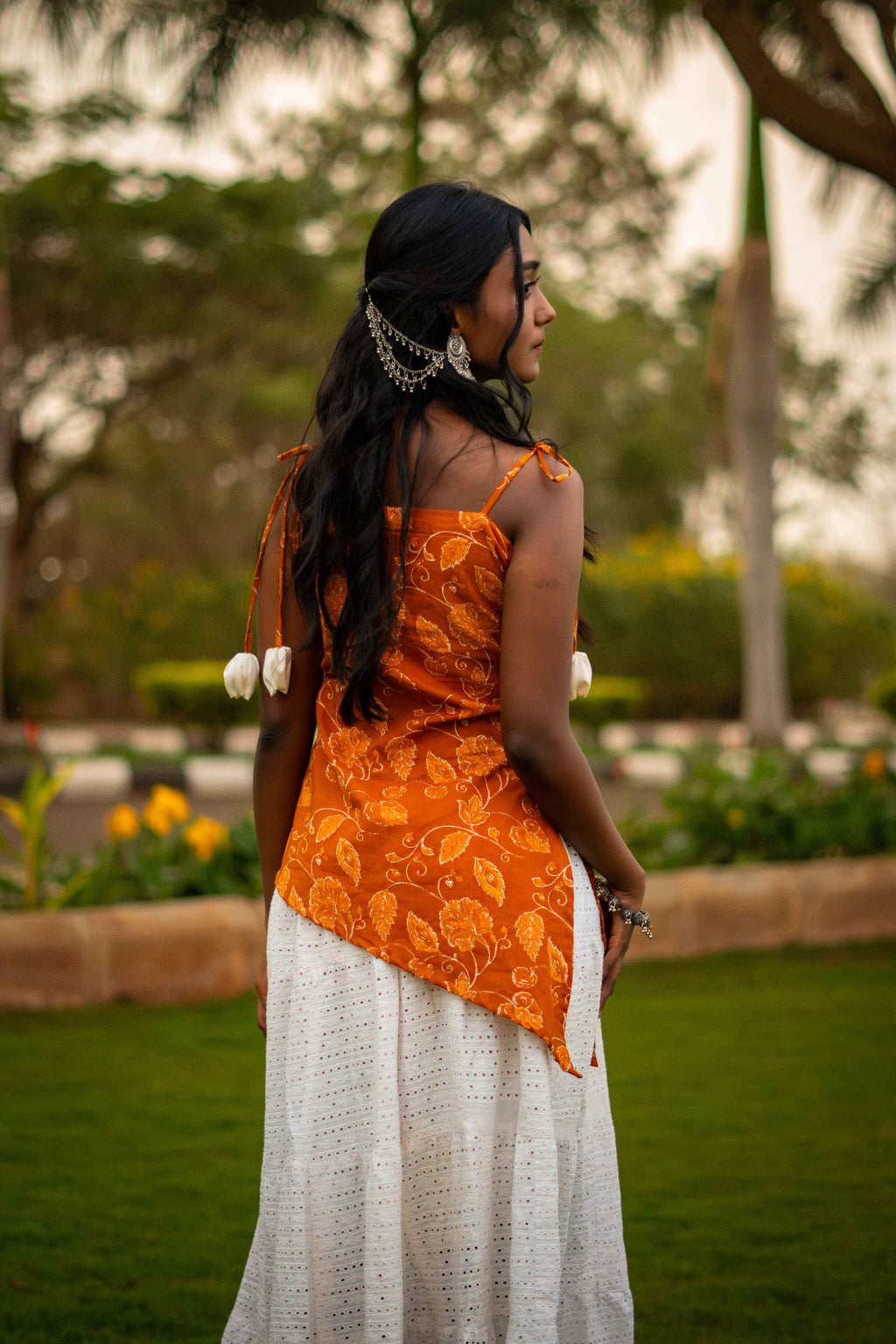 Golden Tulip (Sugar) - Mustard Floral Tie-Up Strap Asymmetrical   Top with Tulips