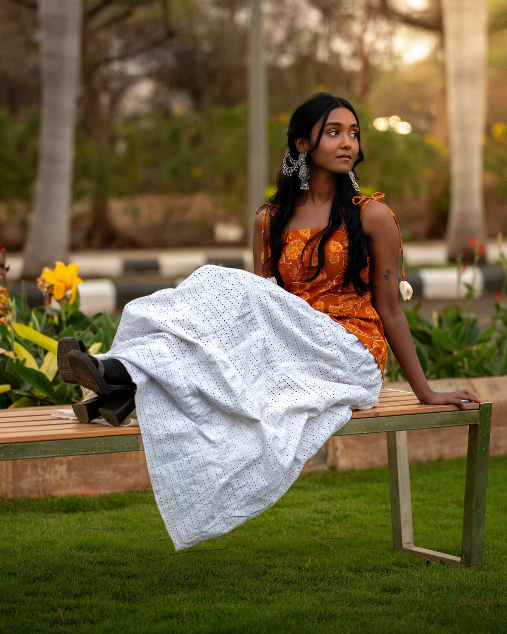 Golden Tulip (Sugar) - Mustard Floral Tie-Up Strap Asymmetrical   Top with Tulips