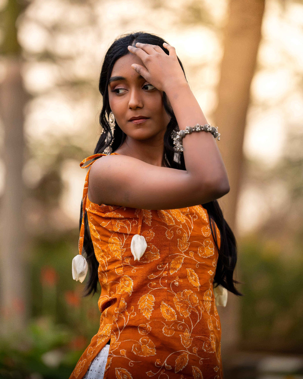 Golden Tulip (Sugar) - Mustard Floral Tie-Up Strap Asymmetrical   Top with Tulips