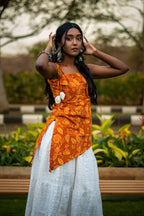 Golden Tulip (Sugar) - Mustard Floral Tie-Up Strap Asymmetrical   Top with Tulips