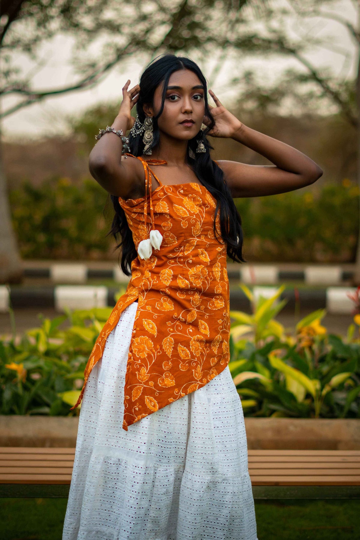 Golden Tulip (Sugar) - Mustard Floral Tie-Up Strap Asymmetrical   Top with Tulips