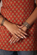 Haseena - Red Katha Cotton Block Print Kurti with Open Back Tie-Up