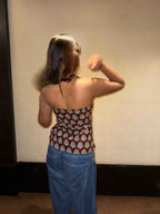 Husn - Black & Red Block Print Halter Neck Top