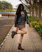 Midnight Mayhem (Spice) - Black Floral Top with Mini Wrap Skirt Co-ord Set