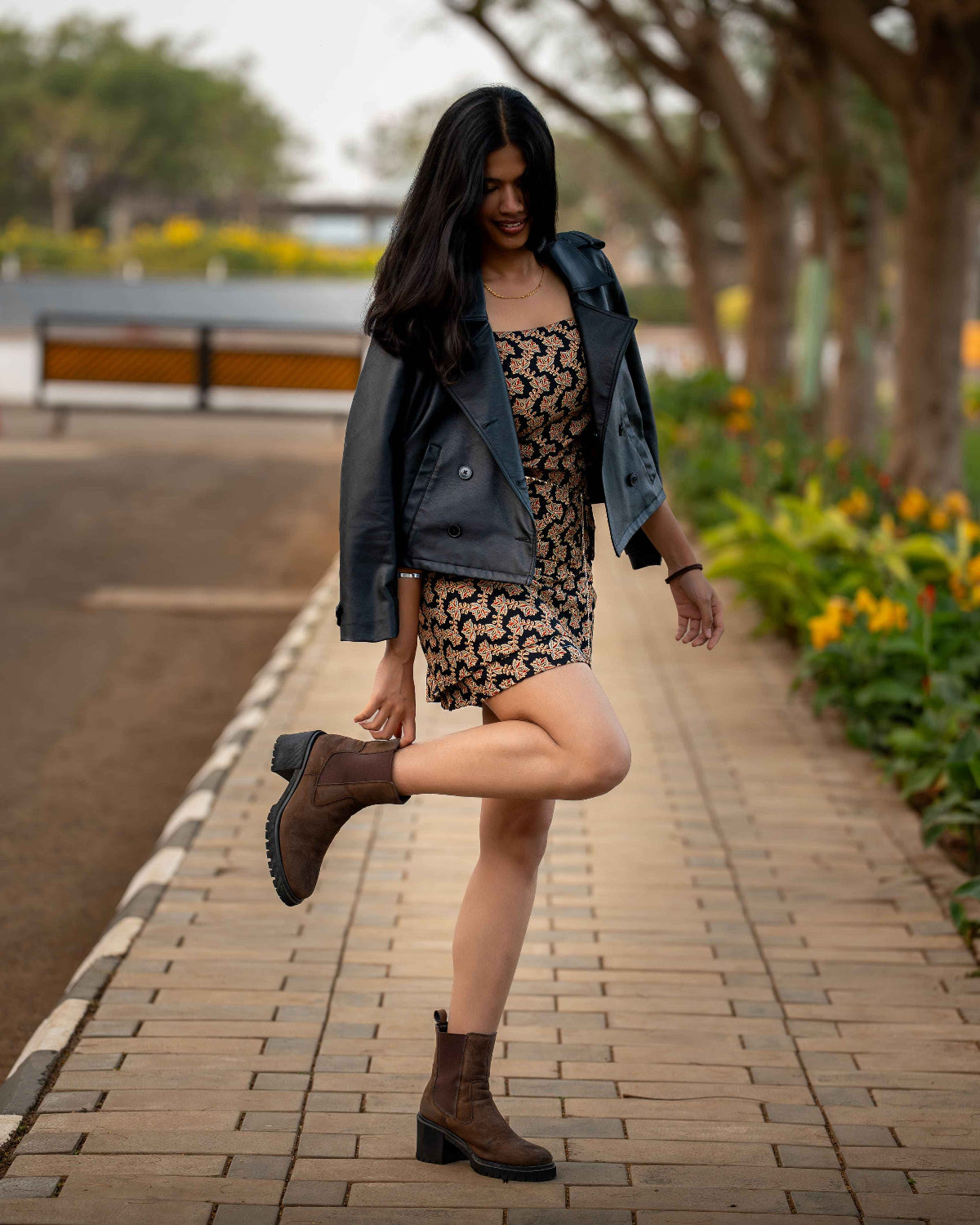 Midnight Mayhem (Spice) - Black Floral Top with Mini Wrap Skirt Co-ord Set