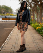 Midnight Mayhem (Spice) - Black Floral Top with Mini Wrap Skirt Co-ord Set