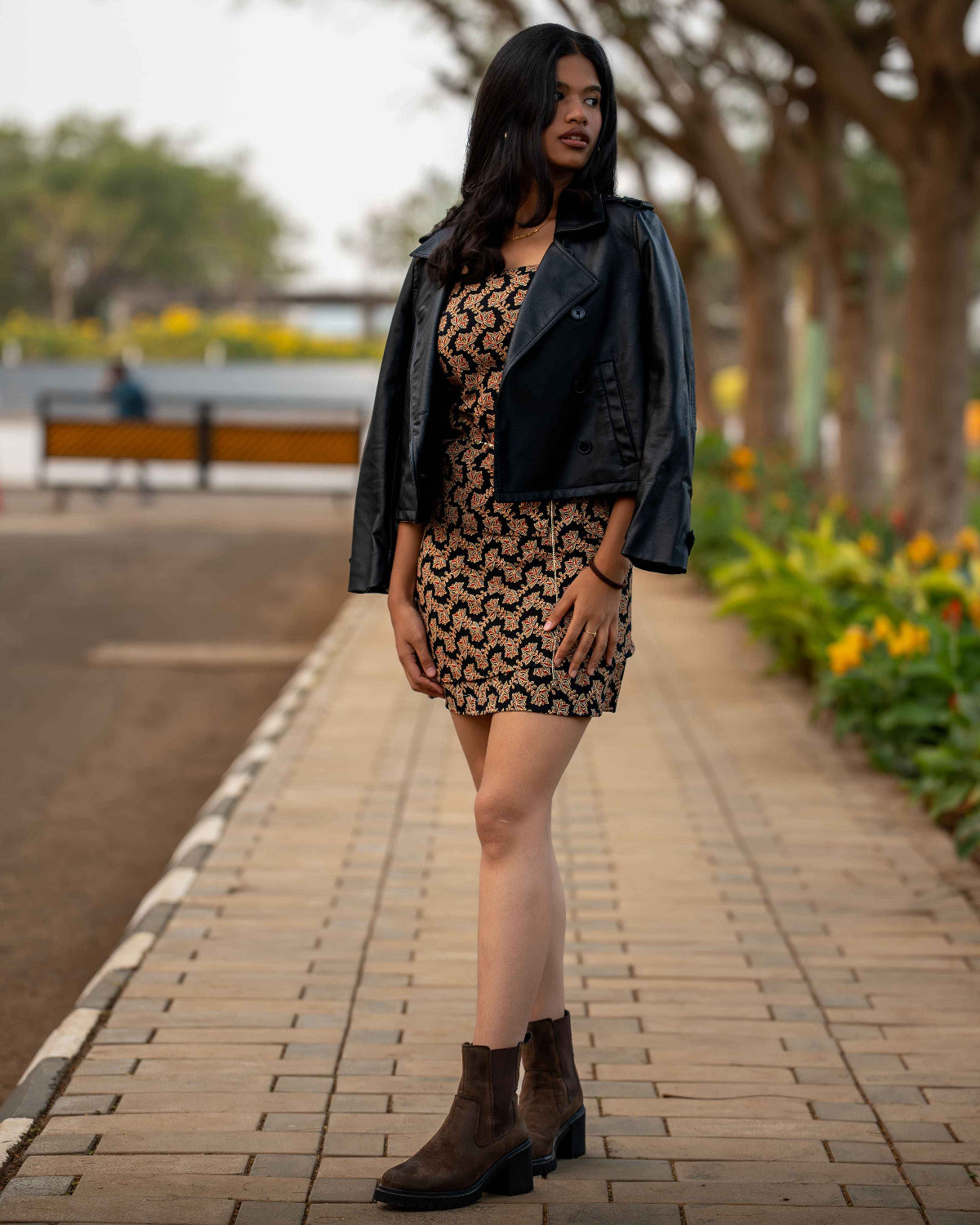 Midnight Mayhem (Spice) - Black Floral Top with Mini Wrap Skirt Co-ord Set