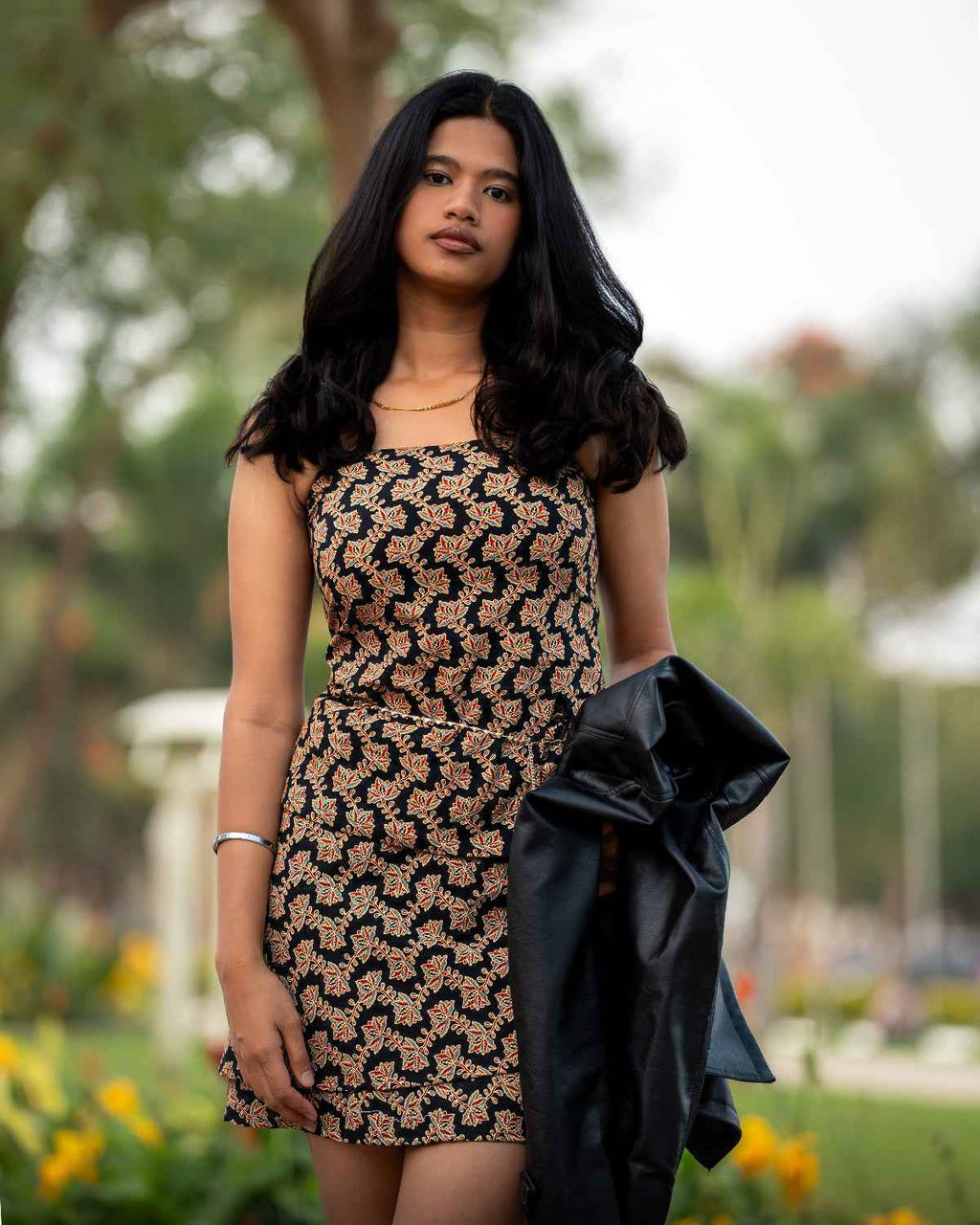 Midnight Mayhem (Spice) - Black Floral Top with Mini Wrap Skirt Co-ord Set