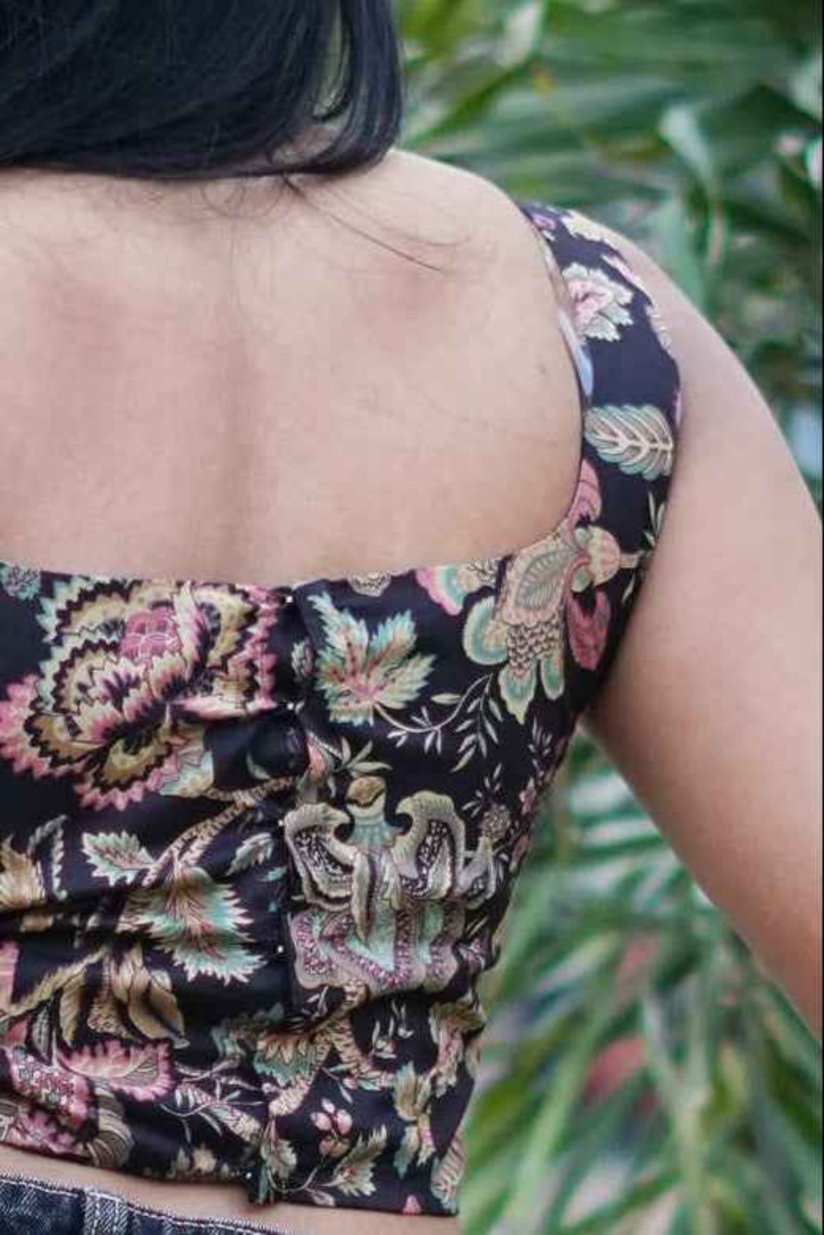 Mojo Jojo (Spice) - Brown Floral Corset Crop Top with Scoop Neck