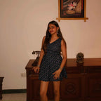 Qala - Blue Floral Sleeveless Dress with Corset Back