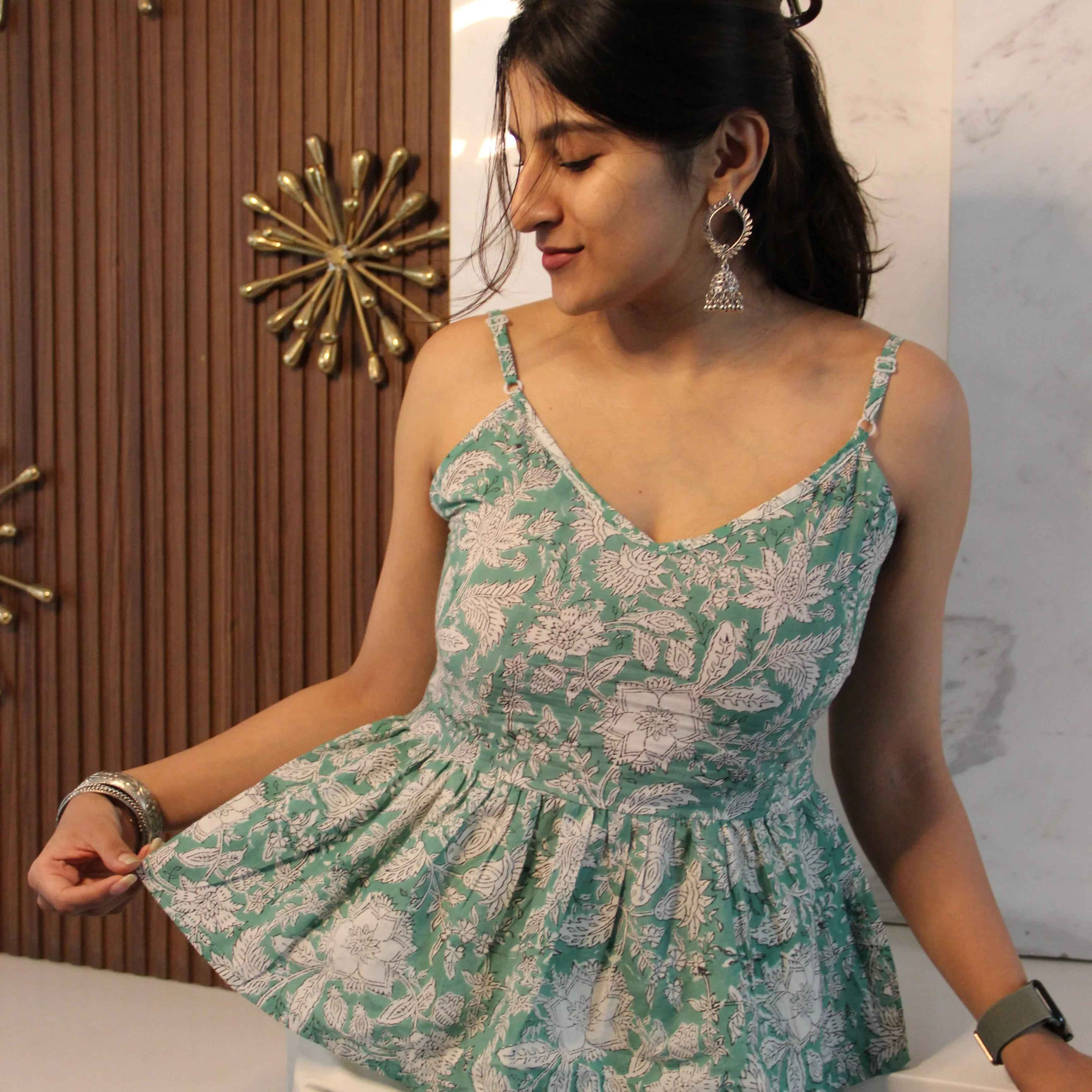 Jiya - Mint Green Floral Peplum Top