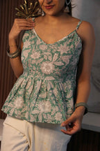 Jiya - Mint Green Floral Peplum Top