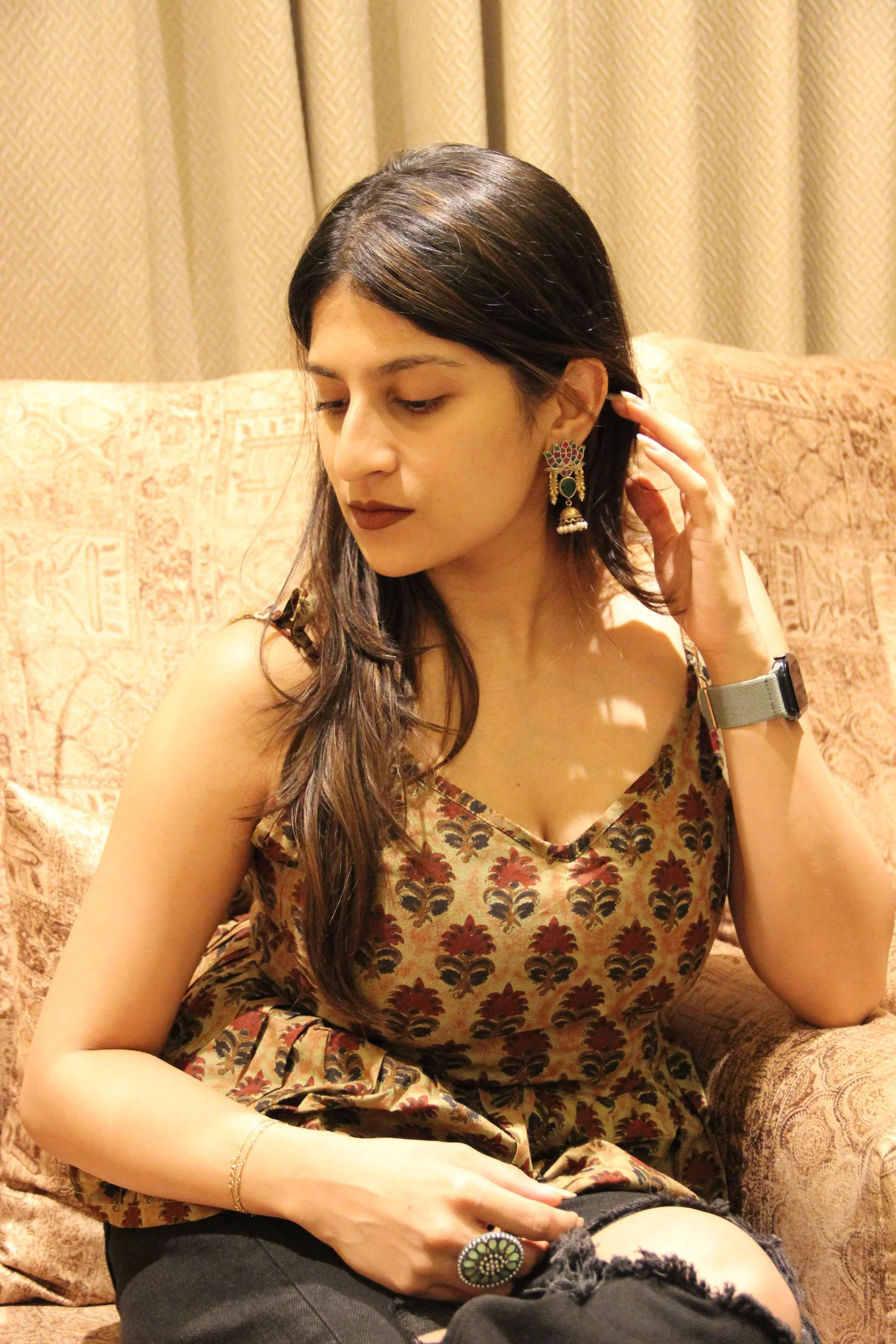 Jiya - Nude Colour Floral Peplum Top