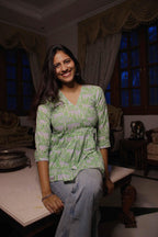 Heer - Pastel Green Leopard Print Faux Angrakha top