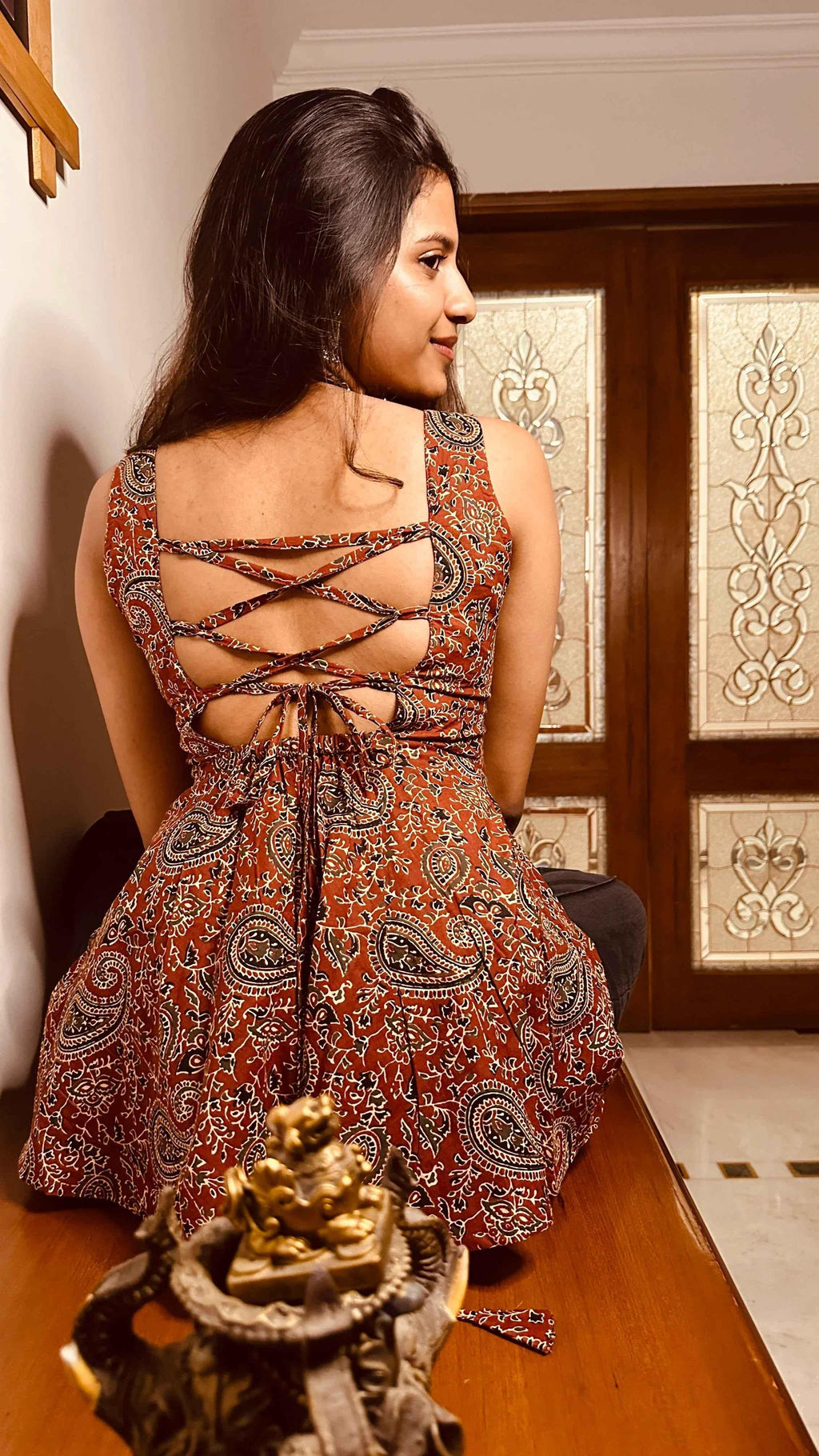 Qala - Rust Red Paisley Kurti with Corset Back