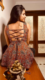 Qala - Rust Red Paisley Kurti with Corset Back