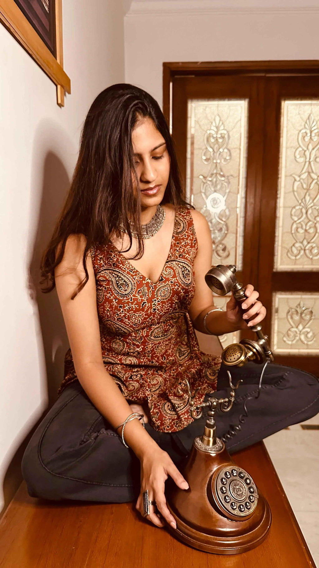 Qala - Rust Red Paisley Kurti with Corset Back