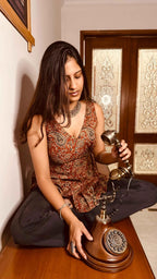 Qala - Rust Red Paisley Kurti with Corset Back